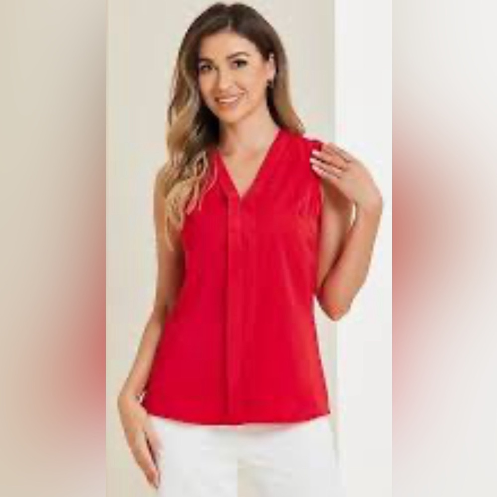 New York & company red sleeveless blouse
